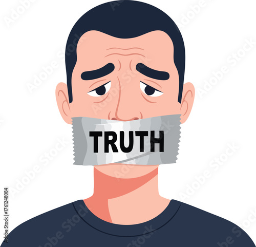 Mans Mouth Taped Shut With Truth. inspiration illustration concept design creative background style inspiration