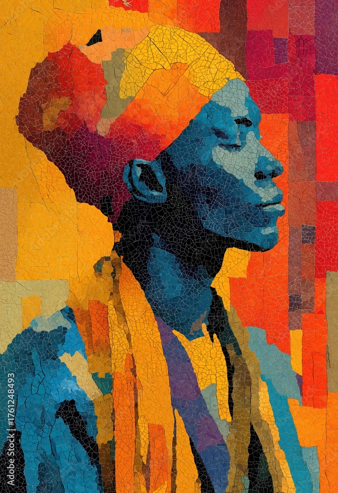 Fototapeta premium Portrait of a man, created with bright mosaic tiles.
