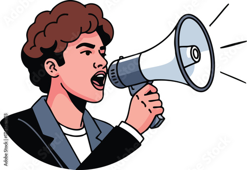 Person Speaking Loudly into Megaphone Illustration. inspiration illustration concept design creative background style inspiration