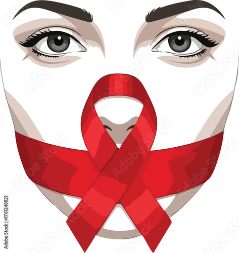Silenced Woman Red Ribbon Mouth Illustration. inspiration illustration concept design creative background style inspiration