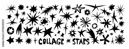 Irregular star shapes for scrapbook and collage design. Asymmetry angular forms, torn paper star shapes.