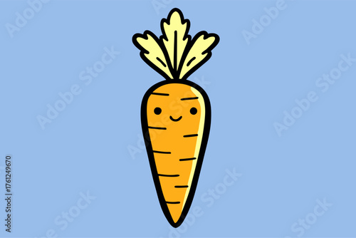 Whimsical Smiling Carrot Character Illustration on Light Blue