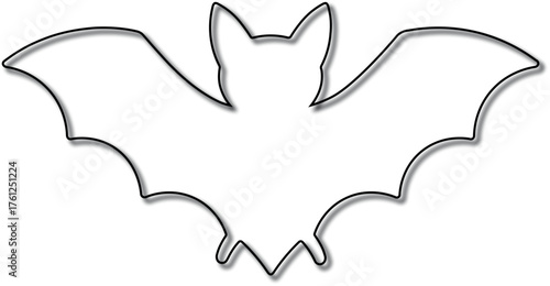 Simple outline silhouette of a bat with wings spread wide against a white background