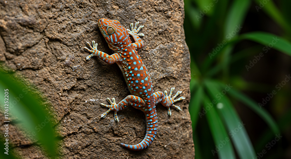 Obraz premium Tokay Gecko on a Rock Wall- Gekko gecko