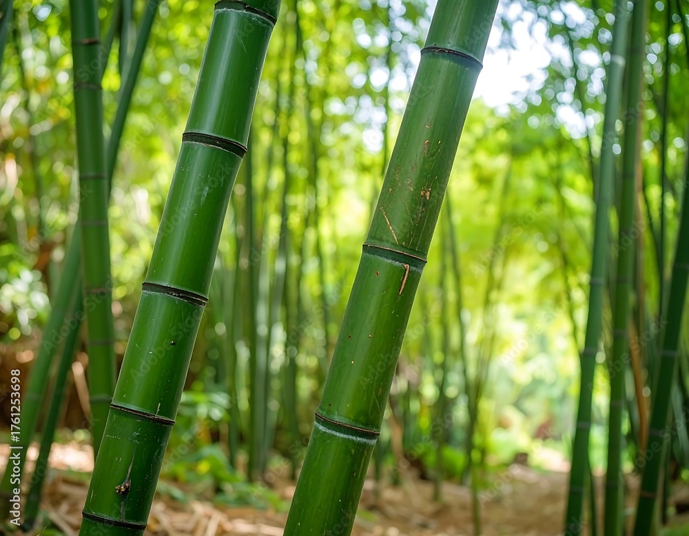 Fototapeta premium Lush green bamboo stalks in a sunny forest