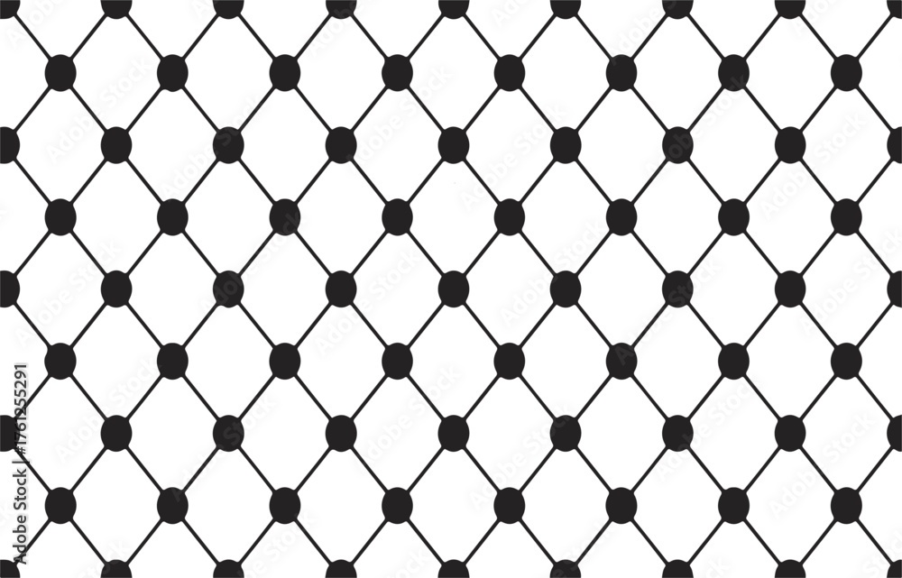 Fototapeta premium Black dots connected by lines forming a diamond grid pattern seamless geometric