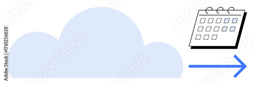 Cloud graphic with a calendar and arrow, symbolizing cloud-based planning, data storage, and task scheduling. Ideal for productivity, digital management, online collaboration, automation