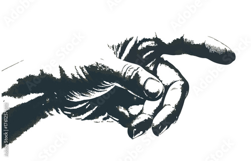 Hand Reaching Out With Fingers Extended In A Sketchy Style Keywords: hand, reaching, gesture, open, palm, fingers, extended, pointing, human, body