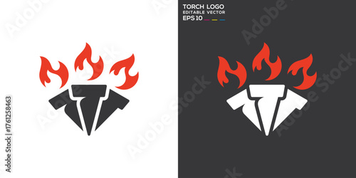 Torch logo. Flames, passion, Olympics. Vector design template.