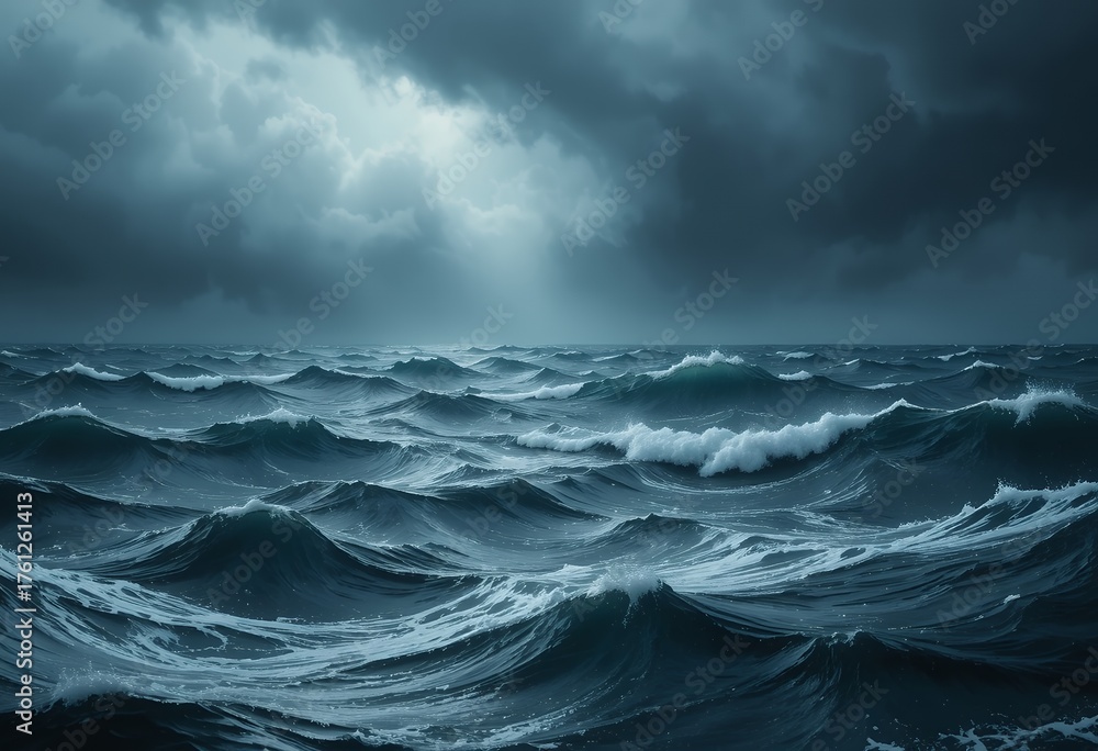 Fototapeta premium dramatic stormy ocean waves under dark turbulent sky during rough weather conditions