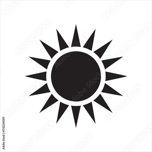 Sun Icon Black and White Vector Illustration Shining Star with Rays and Bright Light Representing Weather Summer Heat and Renewable Energy Source Clean Design for Print and Digital Media