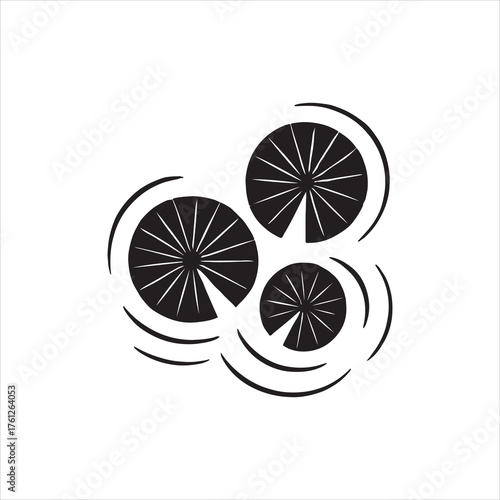 Stylized Lily Pads on a Pond Surface Minimalist Black and White Vector Design Nature Illustration Aquatic Plants Serene Water Garden Concept for Logo Branding and Decor