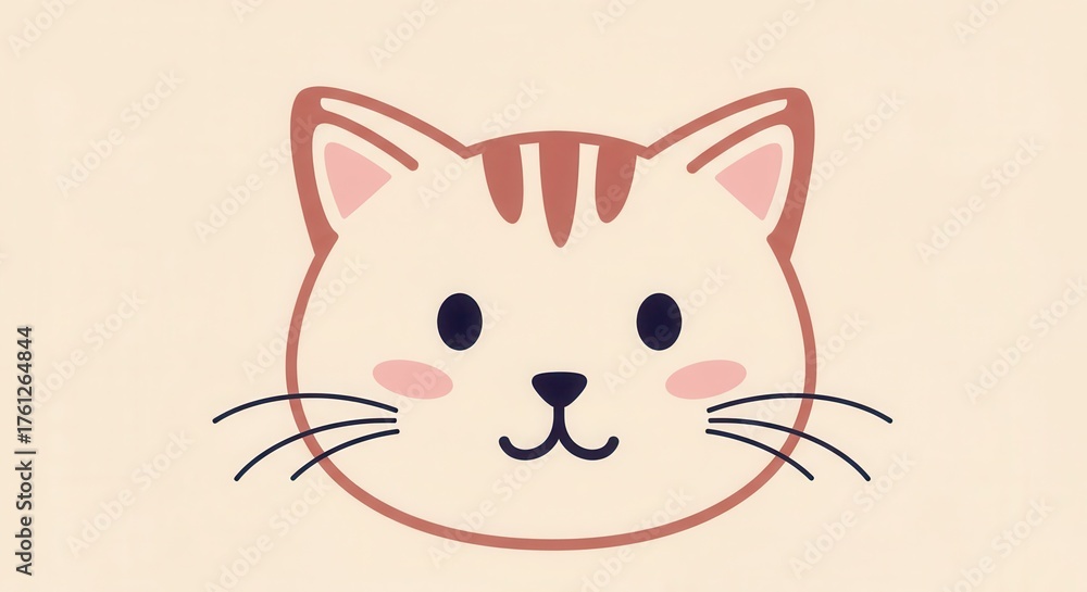 Fototapeta premium Cute cat face with pink cheeks on a cream background.