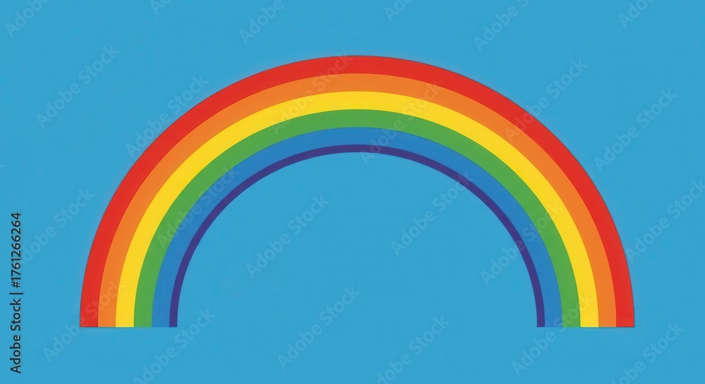 Obraz premium Brightly colored rainbow arc against a clear blue sky.