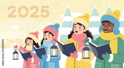 Weihnachtslieder singen im Winter.