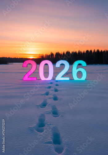 Wallpaper Mural Glowing ice-carved 2026 numbers for new year celebration design and winter theme decor Torontodigital.ca