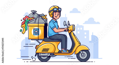Laundry Delivery Service Man on Scooter Illustration