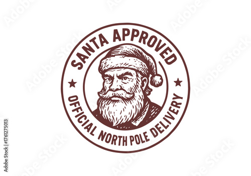 Christmas Badge Stamp Hand Drawn Illustration Vector Asset by AZ for Emblem, Patch, Logo, Print, Stamp