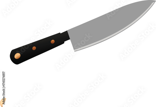 Sharp stainless steel kitchen knife with black handle vector illustration