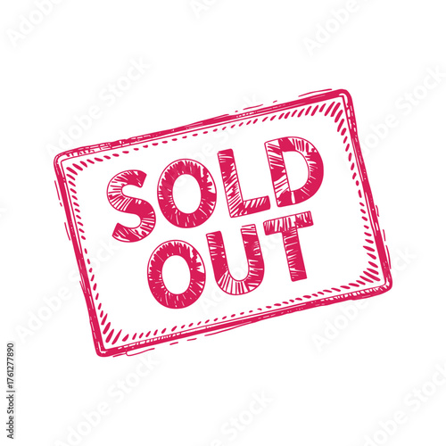 Red stamp impression clearly stating sold out against a white background