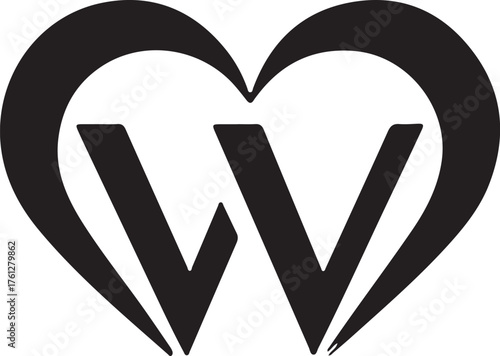Abstract heart shape symbol with incorporated letterforms designed for seamless transparent background integration isolated on transparent background