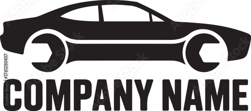Automotive service logo with car silhouette and wrench wheel design on a transparent background for branding isolated on transparent background