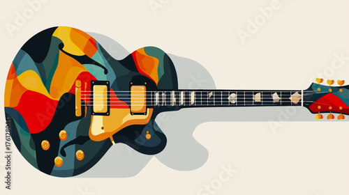 Artistic illustration of an electric guitar with abstract colorful design
