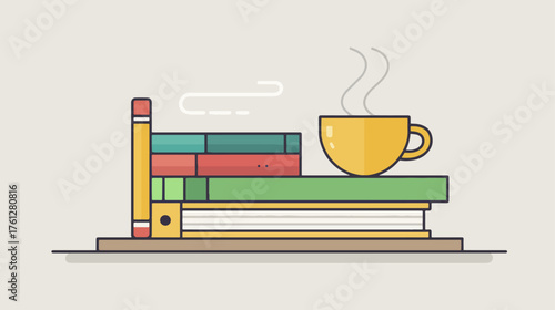 Books and coffee cup illustration reading relaxation concept