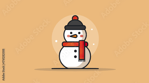 Cartoon snowman with red scarf and black hat illustration