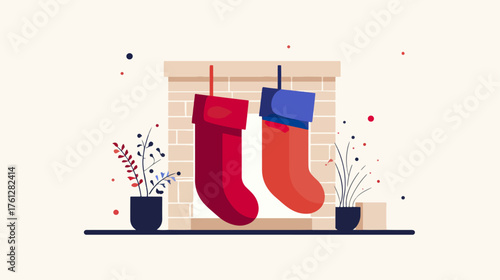 Christmas stockings by fireplace illustration festive decor vector