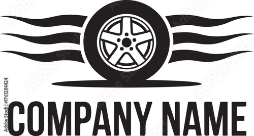 Automotive emblem with tire and wings dynamic motion symbol for auto service repair shop or racing team brand identity isolated on transparent background