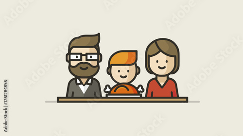 Family cartoon illustration with meal