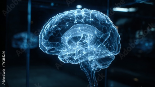 Neuroscience breakthrough 3d brain visualization lab setting digital art scientific perspective