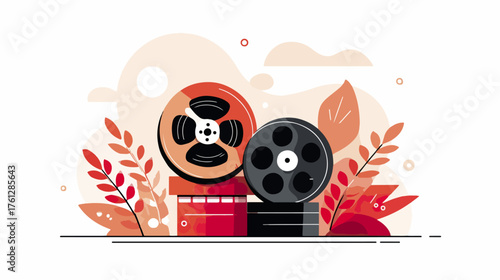Film reels and floral elements illustration
