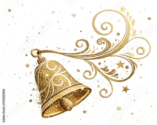 Golden christmas bell on transparent background