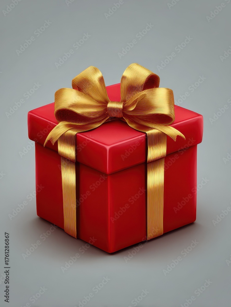 Obraz premium red gift box gold ribbon festive holiday present shiny christmas packaging