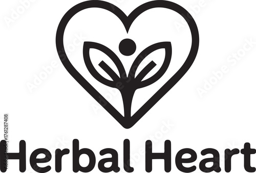 Elegant herbal heart logo design featuring leaves and a person silhouette for wellness and natural health brands isolated on transparent background