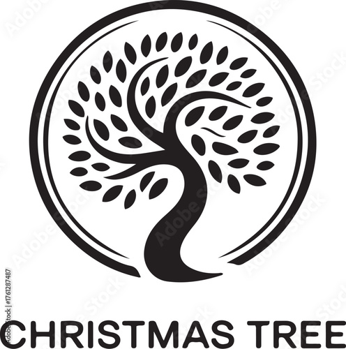 Stylized tree silhouette emblem logo design symbol isolated on white represents nature growth and family tree concept for branding isolated on transparent background
