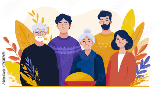 Group of people smiling in front of foliage