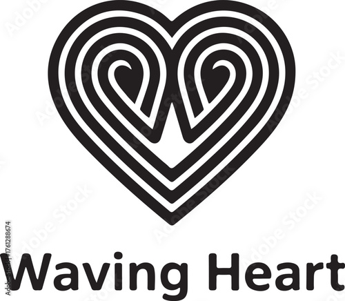 Stylized waving heart symbol with connected lines and modern typography for love and emotion concepts isolated on transparent background