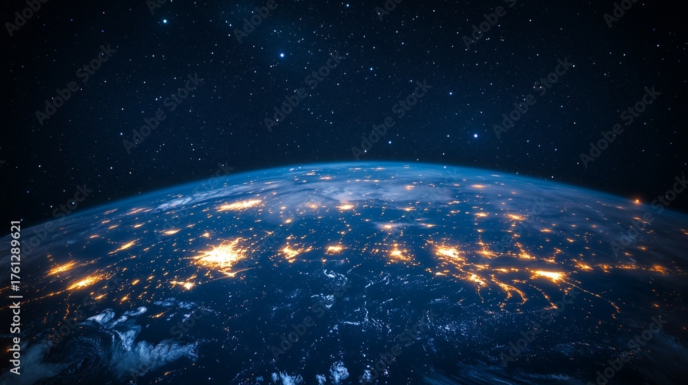 Obraz premium Minimalist Sci-Fi Starry Sky Mobile Wallpaper with Glowing Lights and Lines on Earth