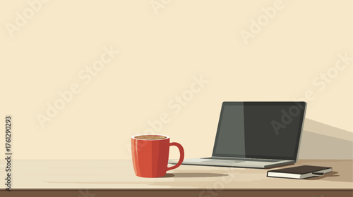 Laptop and red mug on table workspace