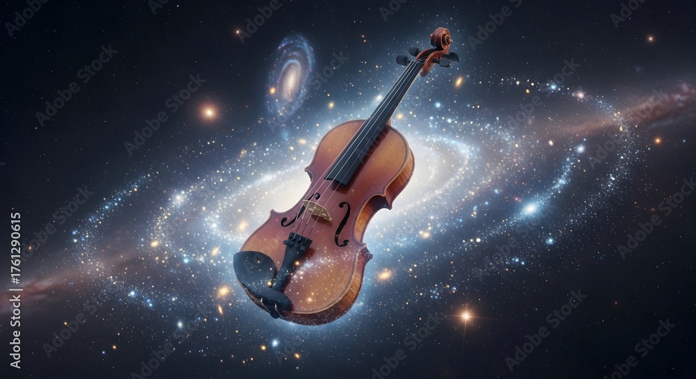 Fototapeta premium Violin music galaxy cosmos stars universe celestial space nebula instrument musical symphony artistic
