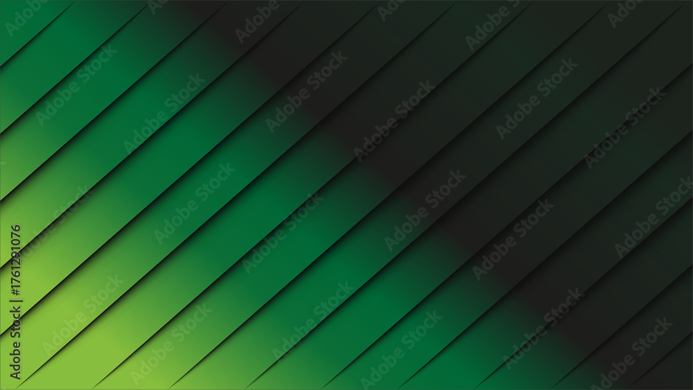 Fototapeta premium Diagonal Green and Black Gradient Stripes with Shadow Effect abstract background