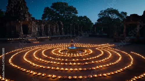 glowing shivling illuminated by diyas at night temple