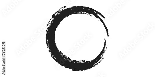 Black Enso circle brush stroke zen sumi-e ink hand drawn symbol abstract vector ring frame border