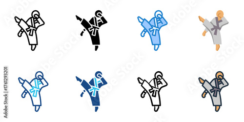 Karate class icon set multiple style collection 
