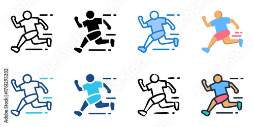 Kids running club icon set multiple style collection 

