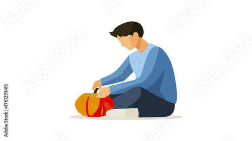 Person carving a pumpkin illustration