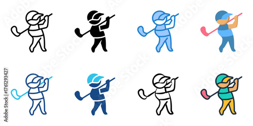 Youth golf clinic icon set multiple style collection 
